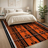 Bold Orange Black Heritage Tribal Area Rug