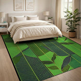 Vibrant Green Palm Leaf Geometric Area Rug