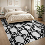 Black White Geometric Diamond Lattice Area Rug