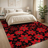 Red Floral Vintage Vibrant Red Poinsettia Floral Area Rug