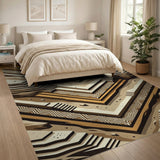 Layered Tan Zigzag Geometric Area Rug