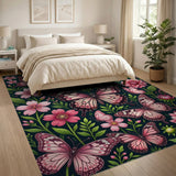 Pink Butterfly Floral Garden Area Rug