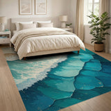 Teal Blue Ocean Waves Area Rug