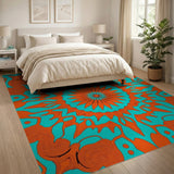 Vibrant Teal Orange Mandala Area Rug