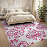 Elegant Pink Damask Floral Vintage Area Rug