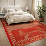 Bold Red Wavy Heritage Tribal Area Rug