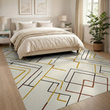Modern Geometric Beige Area Rug with Gold Rust Lines
