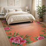 Pink Hibiscus Floral Orange Area Rug