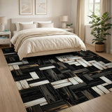 Black White Distressed Wood Plank Patchwork Rug