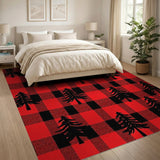 Red Buffalo Plaid with Black Fir Trees Area Rug