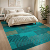 Blue and Teal Geometric Patchwork Area Rug