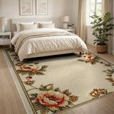 Vintage Peony Floral Border Area Rug - Cream