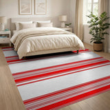 Red Bold Red White Striped Area Rug