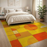 Multi-color and Patterns Vibrant Yellow Orange Geometric Grid Area Rug
