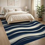 Navy Blue Wavy Lines Area Rug