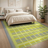 Vibrant Yellow Grey Geometric Grid Area Rug