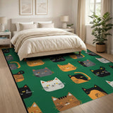 Playful Cartoon Cat Faces Green Area Rug
