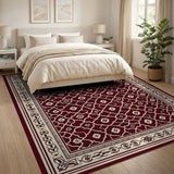 Rich Red Persian Area Rug with Intricate Cream Motifs