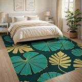 Teal Yellow Monstera Leaf Area Rug
