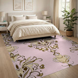Pink Damask Floral Pink Area Rug