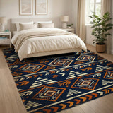 Navy Orange Heritage Tribal Geometric Rug
