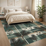 Green Plaid Botanical Area Rug with Pine Daisies