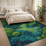 Washable Lush Green Forest Landscape Area Rug