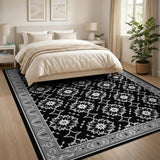 Traditional Persian Black White Persian Floral Area Rug