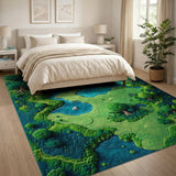 Washable 3D Landscape Forest Map Low Pile Area Rug