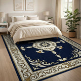 Blue and Teal Traditional Persian Ornate Navy Persian Medallion Area Rug