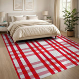 Rustic Farmhouse Red Classic Red White Gingham Check Area Rug