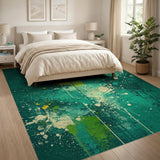 Teal Green Abstract Splatter Area Rug