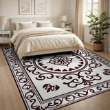 Ornate Black White Persian Area Rug with Heart Motifs