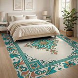 Teal Floral Medallion Persian Area Rug