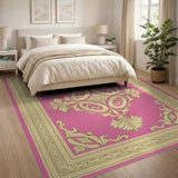 Pink Pink Gold Ornate Baroque Area Rug