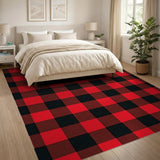 Rustic Farmhouse Red Red Black Buffalo Plaid Area Rug