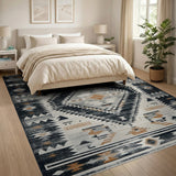 Southwestern Black Grey Diamond Area Rug