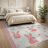 Adorable Pink Bunny Cartoon Area Rug