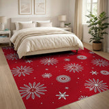 Festive Red Poinsettia Snowflake Area Rug