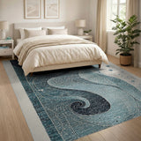 Teal Abstract Wave Swirl Area Rug