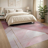 ODIKA Washable Abstract Geometric Pink Area Rug - Modern Watercolor Non-Slip Low Pile Rug