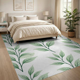 Green Mint Green Leaves Pattern Area Rug