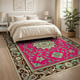 Ornate Pink Persian Floral Medallion Rug