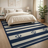 Navy Anchor Stripe Coastal Area Rug