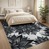 Floral Vintage Intricate Black White Mandala Floral Area Rug