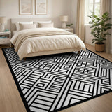 Intricate Geometric Modern Intricate Black White Geometric Maze Rug