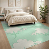 Mint Green Cotton Boll Floral Area Rug
