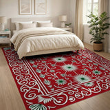 Ornate Red Floral Starburst Area Rug