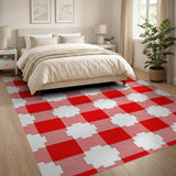 Rustic Farmhouse Red Bold Red Gingham Checkered Area Rug