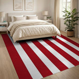 Bold Red White Vertical Stripe Area Rug